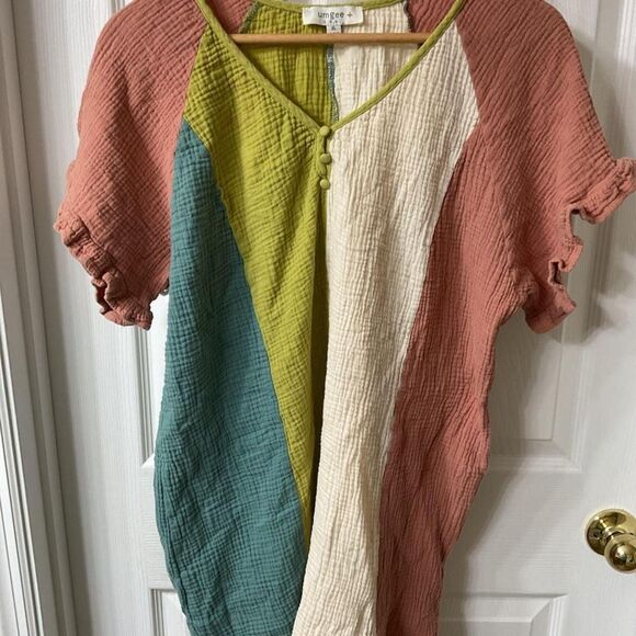Umgee Tops - Umgee Colorblock V-Neck Gauze Top XL